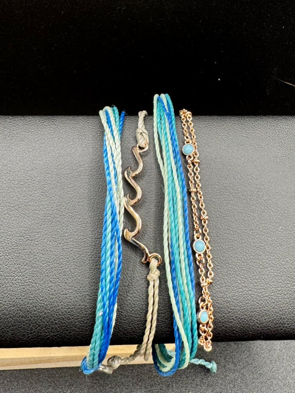 Pura Vida Gold Ocean Wave Charm Blue Coastal Beach Beaded Boho Bracelet Stack